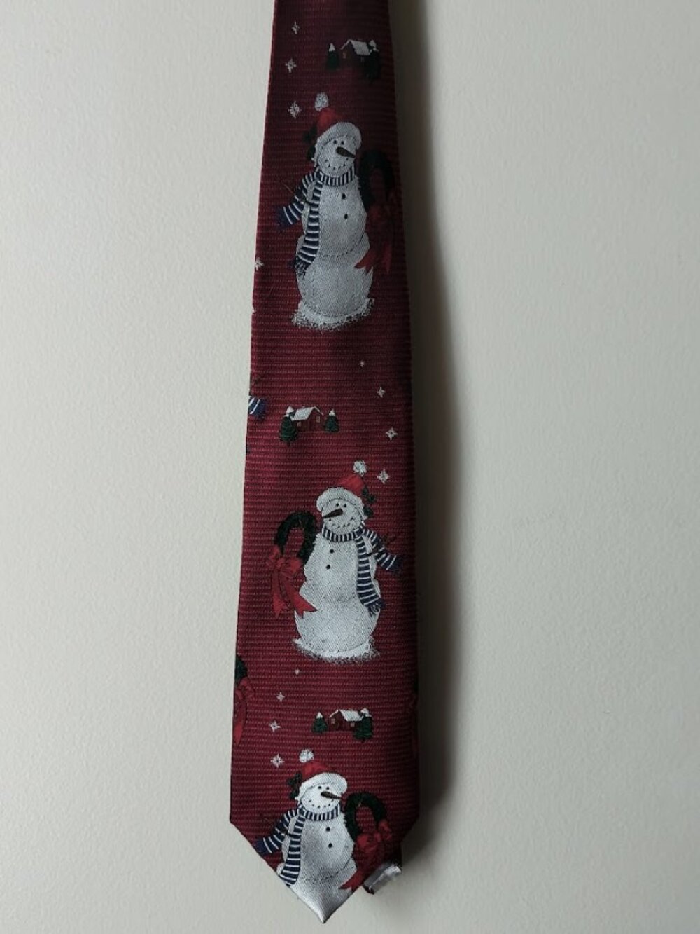 Christmas Snowman Tie - 100% silk holiday festive winter red white